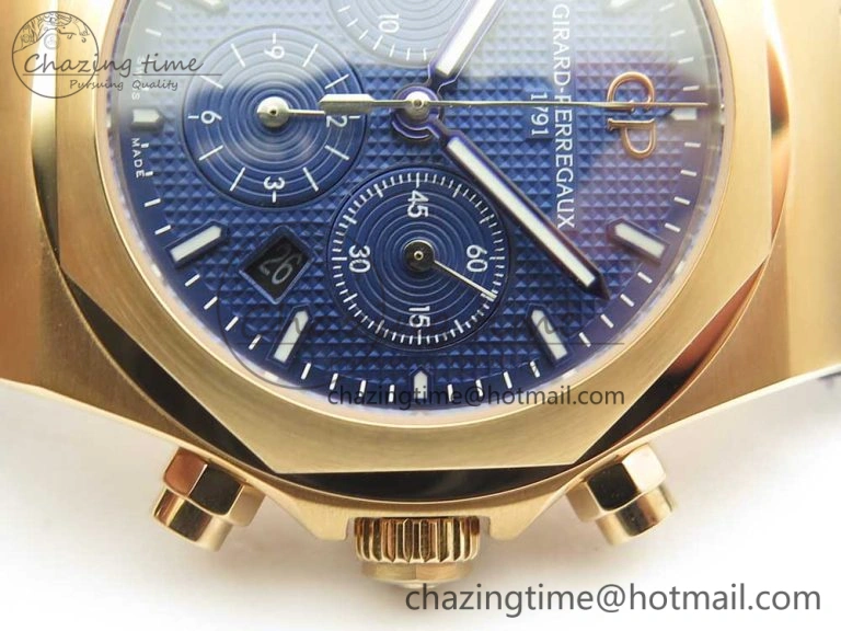 Laureato Chronograph 42mm RG TWA Blue Dial on Blue Leather Strap A7750