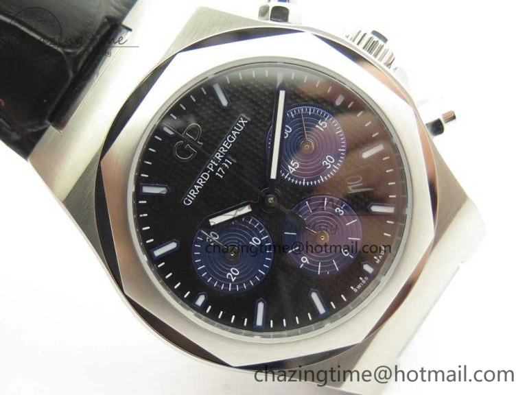 Laureato Chronograph 42mm SS TWA Black Blue Dial on Black Leather Strap A7750