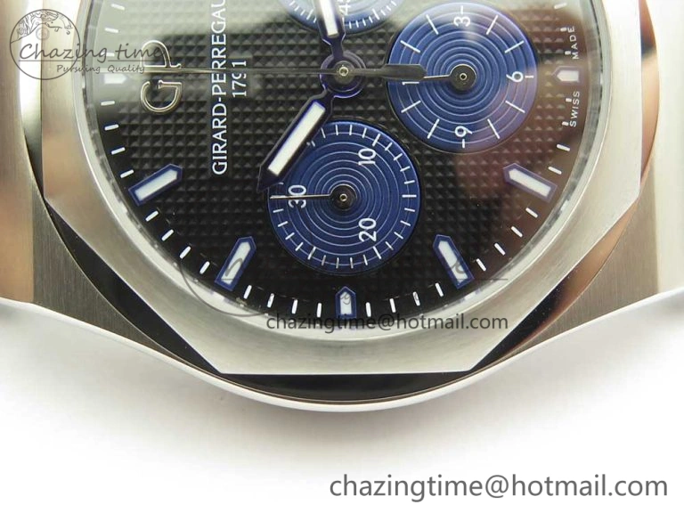 Laureato Chronograph 42mm SS TWA Black Blue Dial on Black Leather Strap A7750