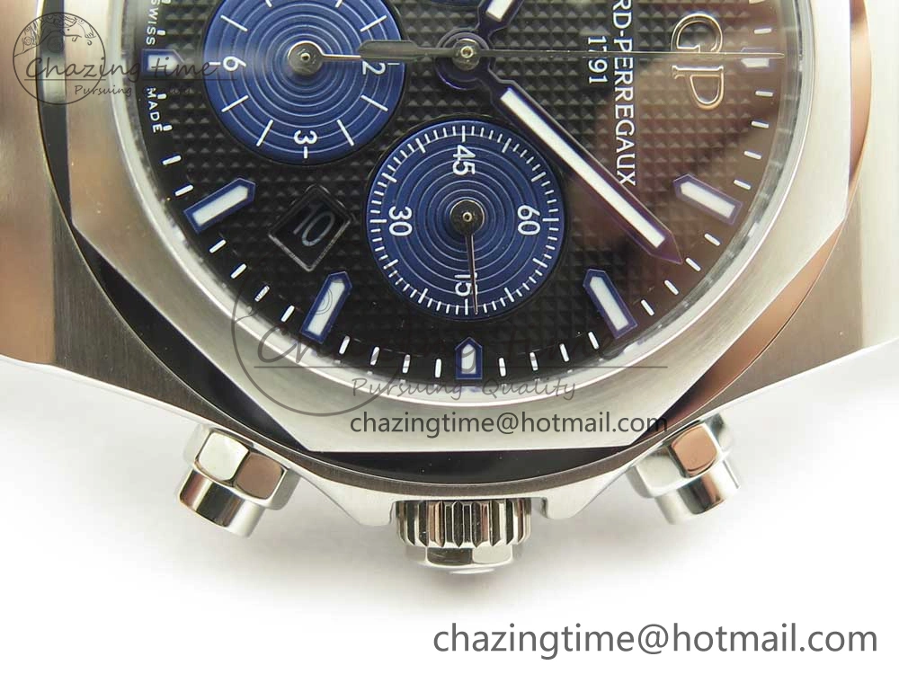 Laureato Chronograph 42mm SS TWA Black Blue Dial on Black Leather Strap A7750