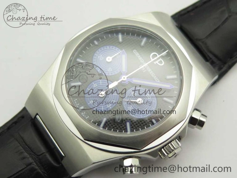 Laureato Chronograph 42mm SS TWA Black Blue Dial on Black Leather Strap A7750
