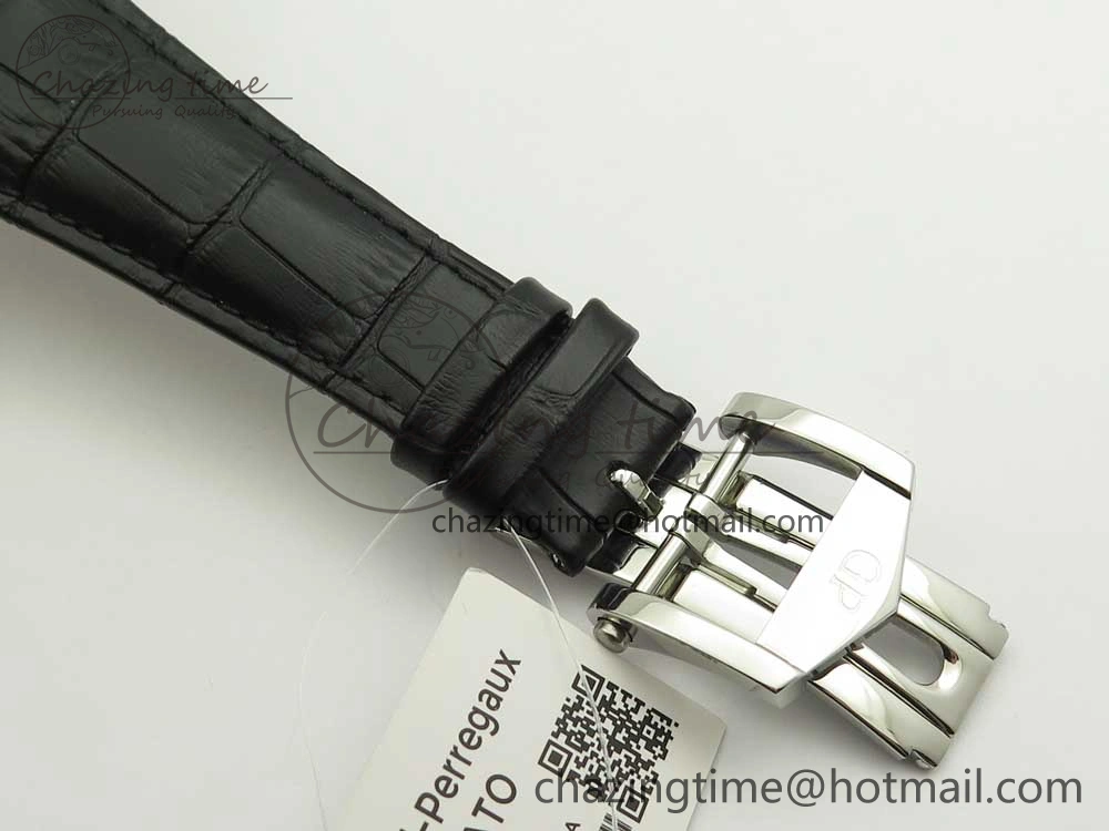 Laureato Chronograph 42mm SS TWA Black Blue Dial on Black Leather Strap A7750