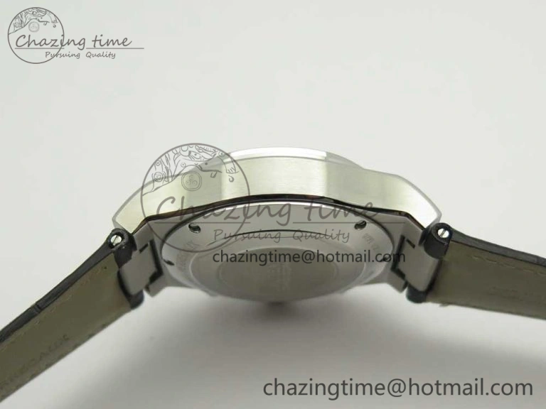Laureato Chronograph 42mm SS TWA White Black Dial on Black Leather Strap A7750