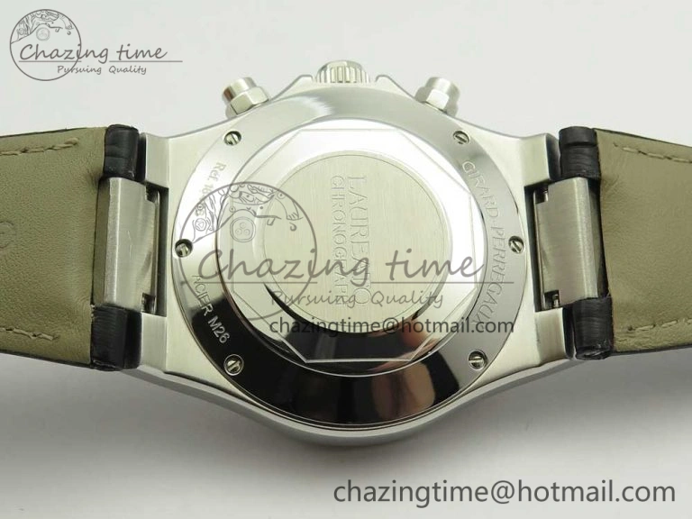 Laureato Chronograph 42mm SS TWA White Black Dial on Black Leather Strap A7750