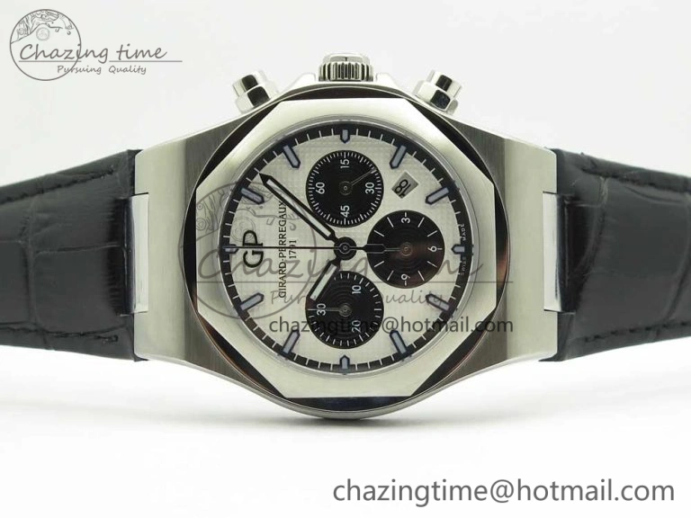 Laureato Chronograph 42mm SS TWA White Black Dial on Black Leather Strap A7750