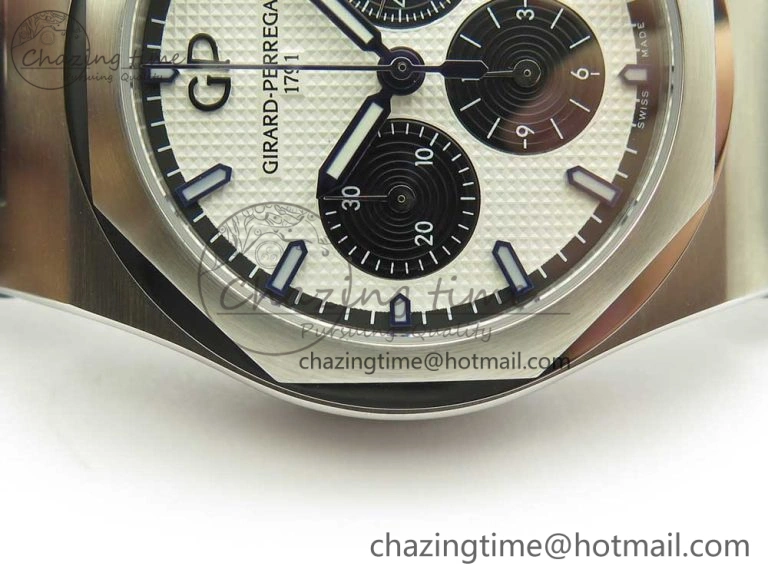 Laureato Chronograph 42mm SS TWA White Black Dial on Black Leather Strap A7750