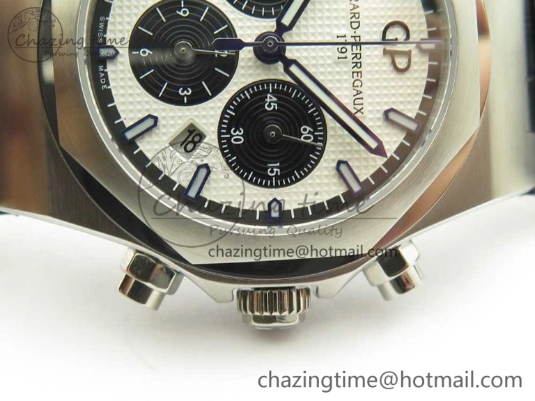 Laureato Chronograph 42mm SS TWA White Black Dial on Black Leather Strap A7750