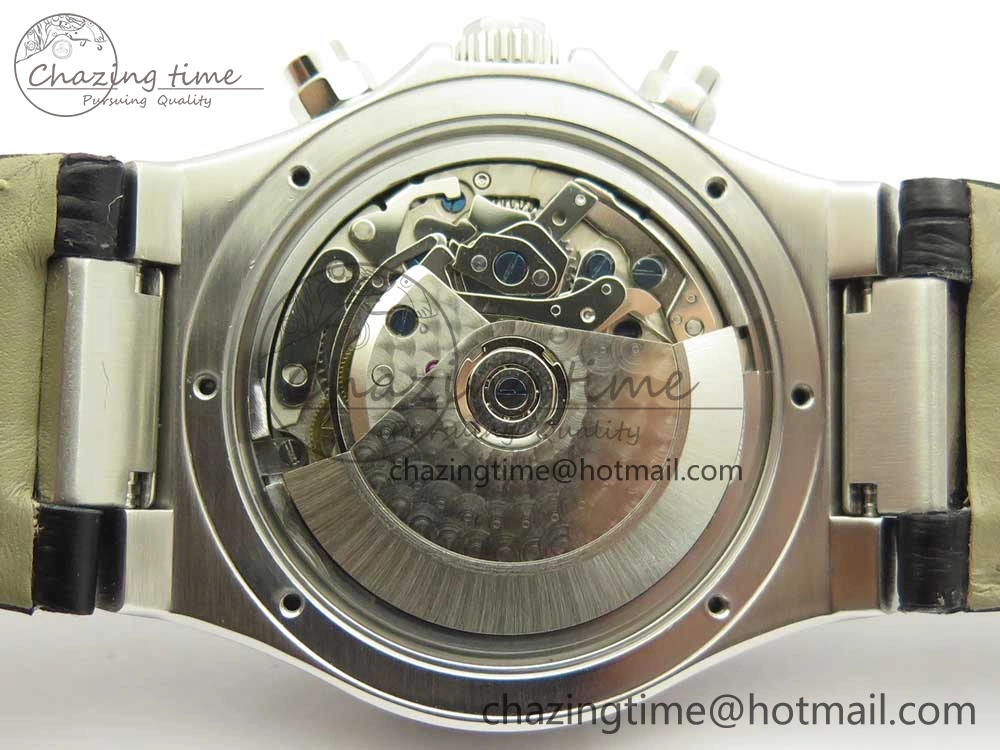 Laureato Chronograph 42mm SS TWA White Black Dial on Black Leather Strap A7750