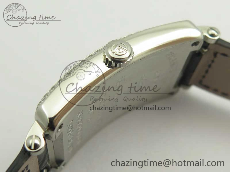 Long Island Color Dream SS Diamonds Bezel GF 1:1 Best Edition on Black Leather Strap Swiss Quartz