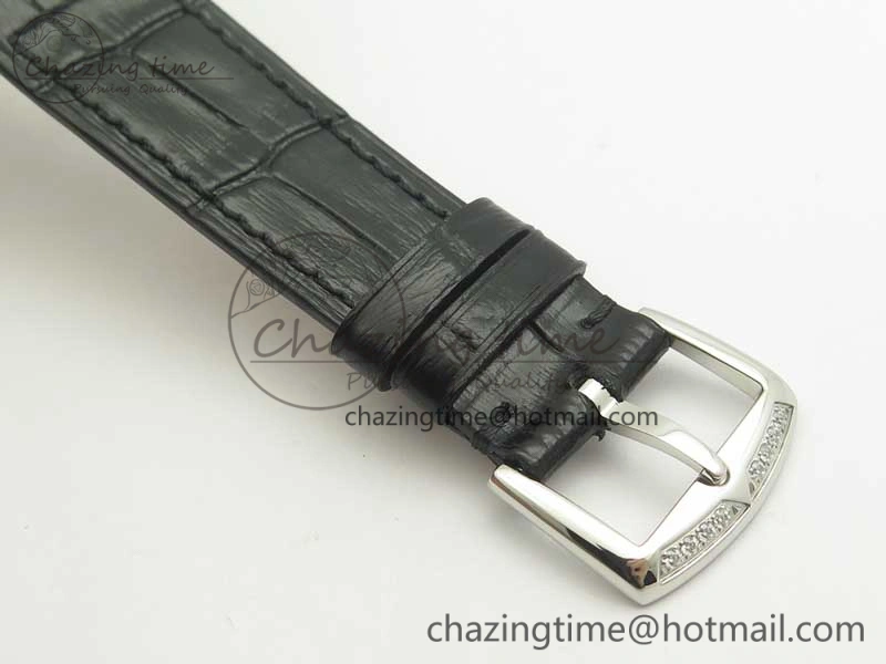 Long Island Color Dream SS Diamonds Bezel GF 1:1 Best Edition on Black Leather Strap Swiss Quartz