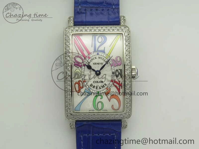 Long Island Color Dream SS Diamonds Bezel GF 1:1 Best Edition on Black Leather Strap Swiss Quartz