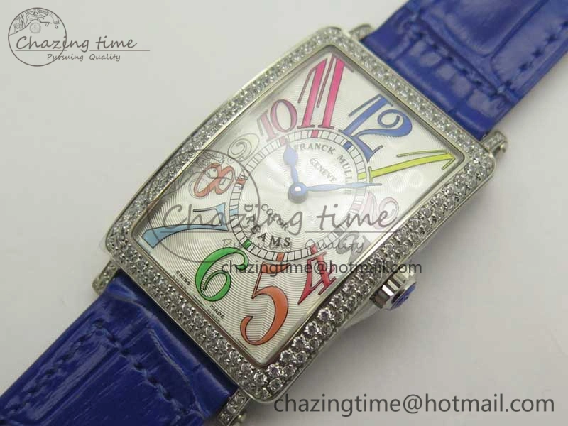 Long Island Color Dream SS Diamonds Bezel GF 1:1 Best Edition on Black Leather Strap Swiss Quartz
