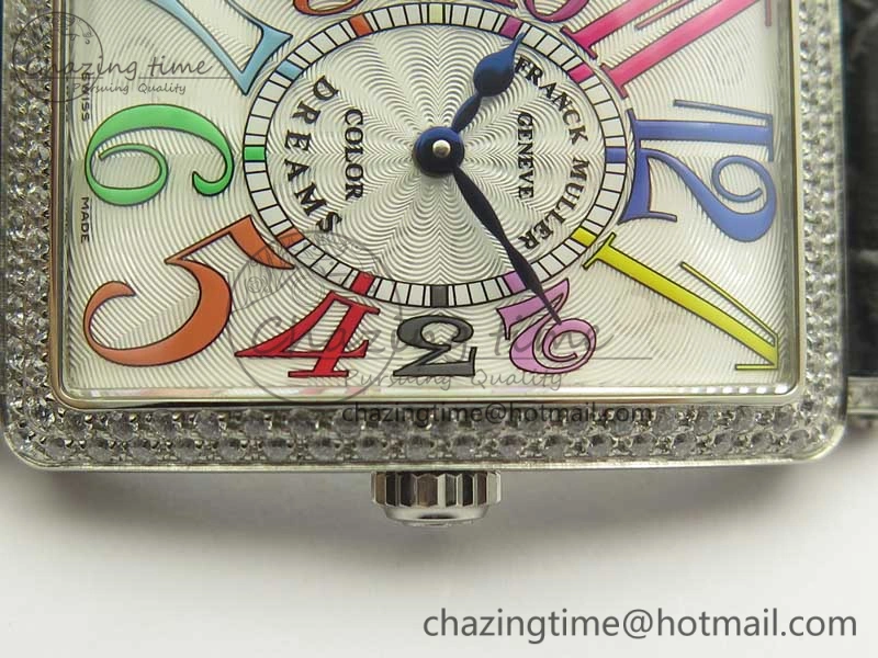 Long Island Color Dream SS Diamonds Bezel GF 1:1 Best Edition on Black Leather Strap Swiss Quartz