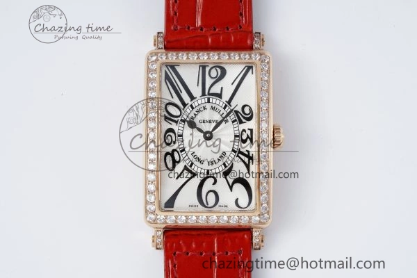 Long Island Ladies RG Diamonds Bezel APSF 1:1 Best Edition White Texured Dial on Red Leather Strap Jap Quartz