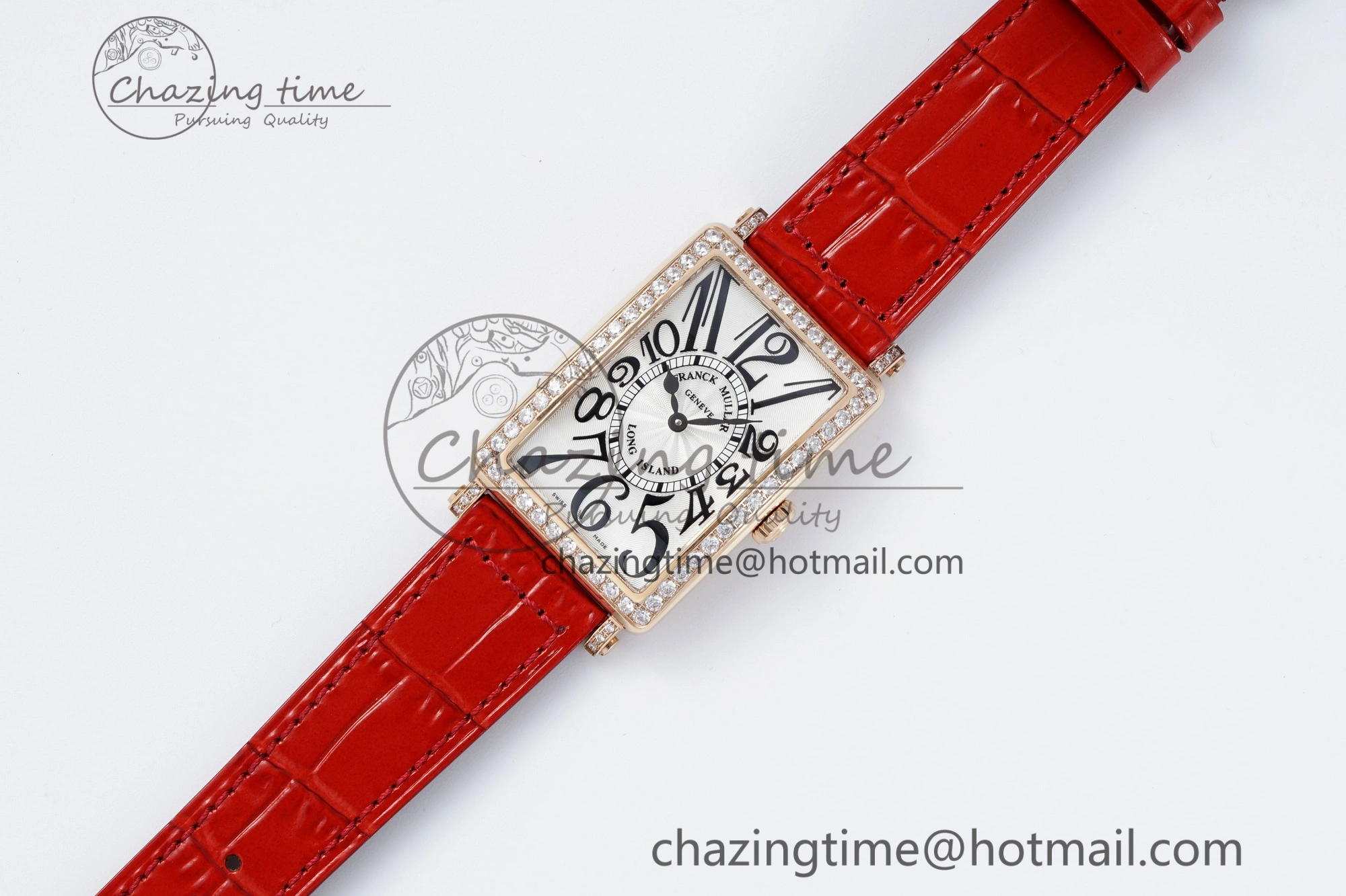 Long Island Ladies RG Diamonds Bezel APSF 1:1 Best Edition White Texured Dial on Red Leather Strap Jap Quartz