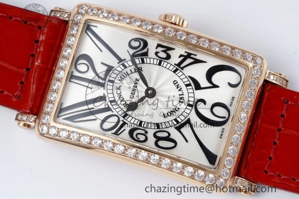 Long Island Ladies RG Diamonds Bezel APSF 1:1 Best Edition White Texured Dial on Red Leather Strap Jap Quartz