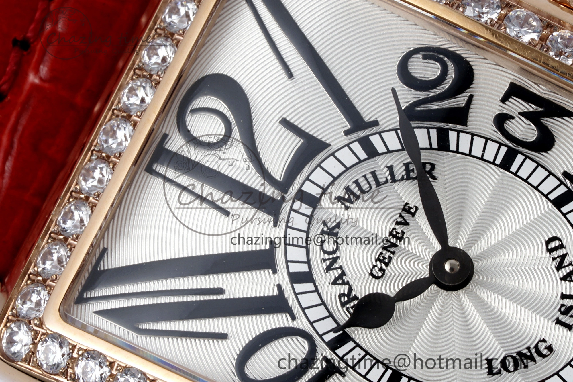 Long Island Ladies RG Diamonds Bezel APSF 1:1 Best Edition White Texured Dial on Red Leather Strap Jap Quartz