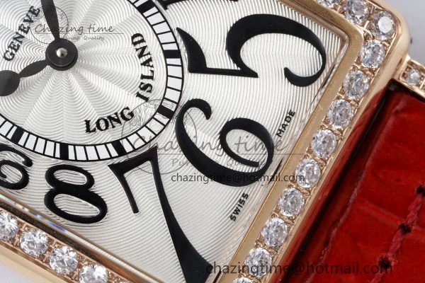 Long Island Ladies RG Diamonds Bezel APSF 1:1 Best Edition White Texured Dial on Red Leather Strap Jap Quartz
