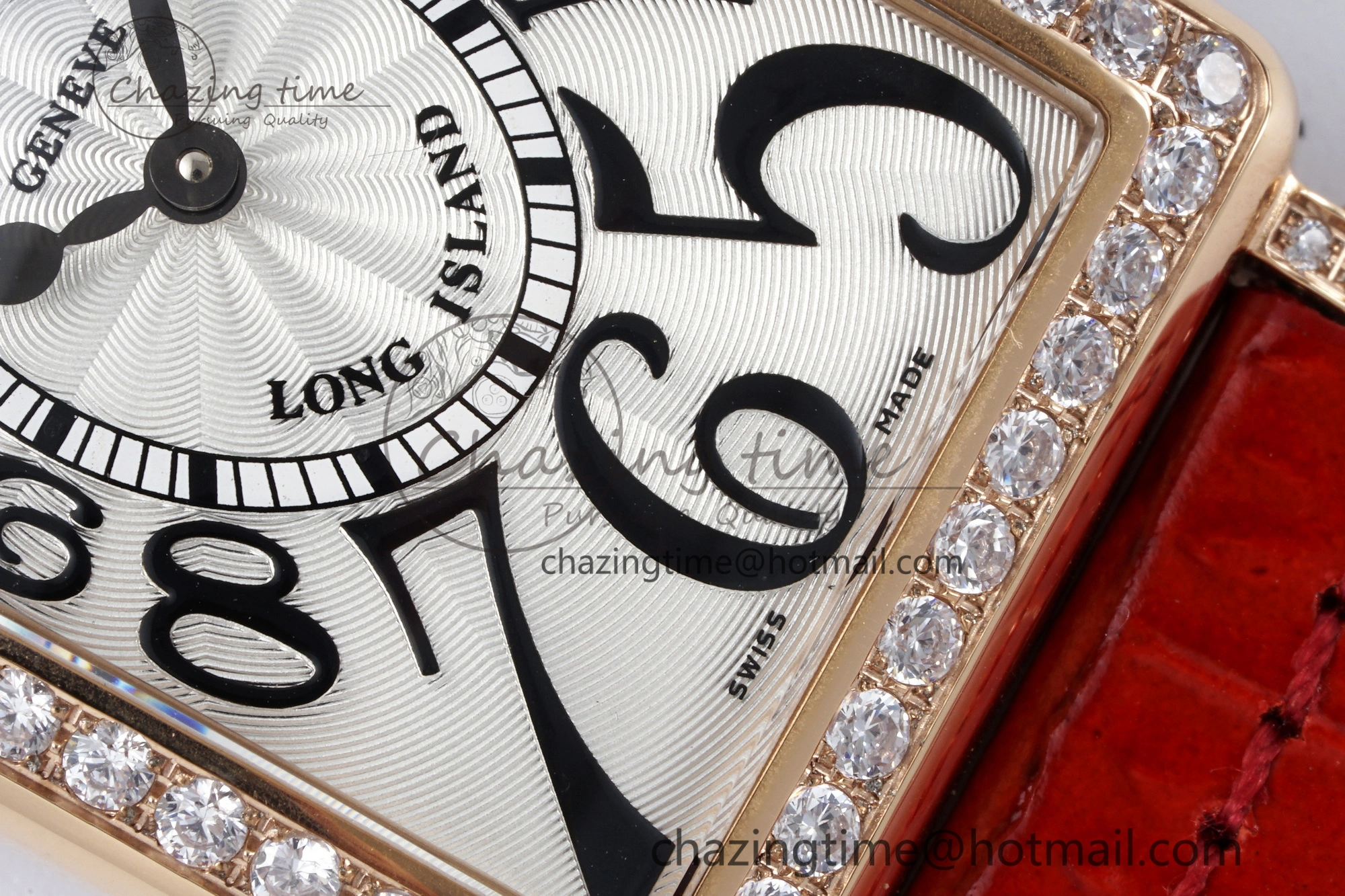 Long Island Ladies RG Diamonds Bezel APSF 1:1 Best Edition White Texured Dial on Red Leather Strap Jap Quartz