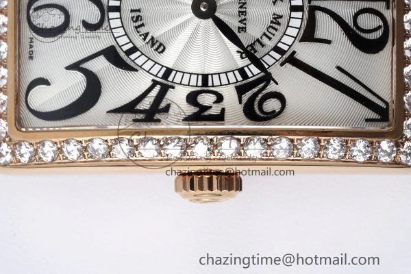 Long Island Ladies RG Diamonds Bezel APSF 1:1 Best Edition White Texured Dial on Red Leather Strap Jap Quartz