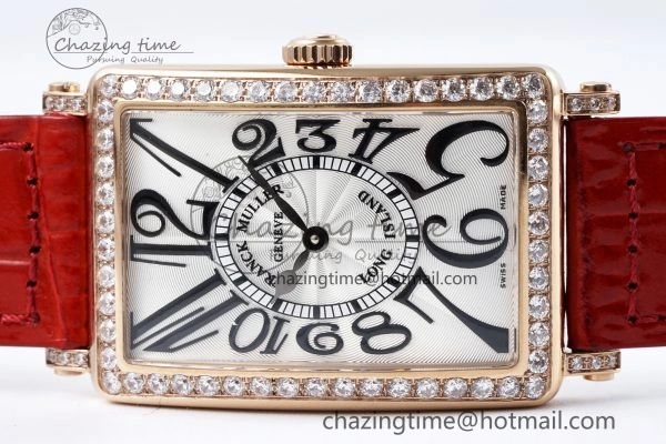Long Island Ladies RG Diamonds Bezel APSF 1:1 Best Edition White Texured Dial on Red Leather Strap Jap Quartz