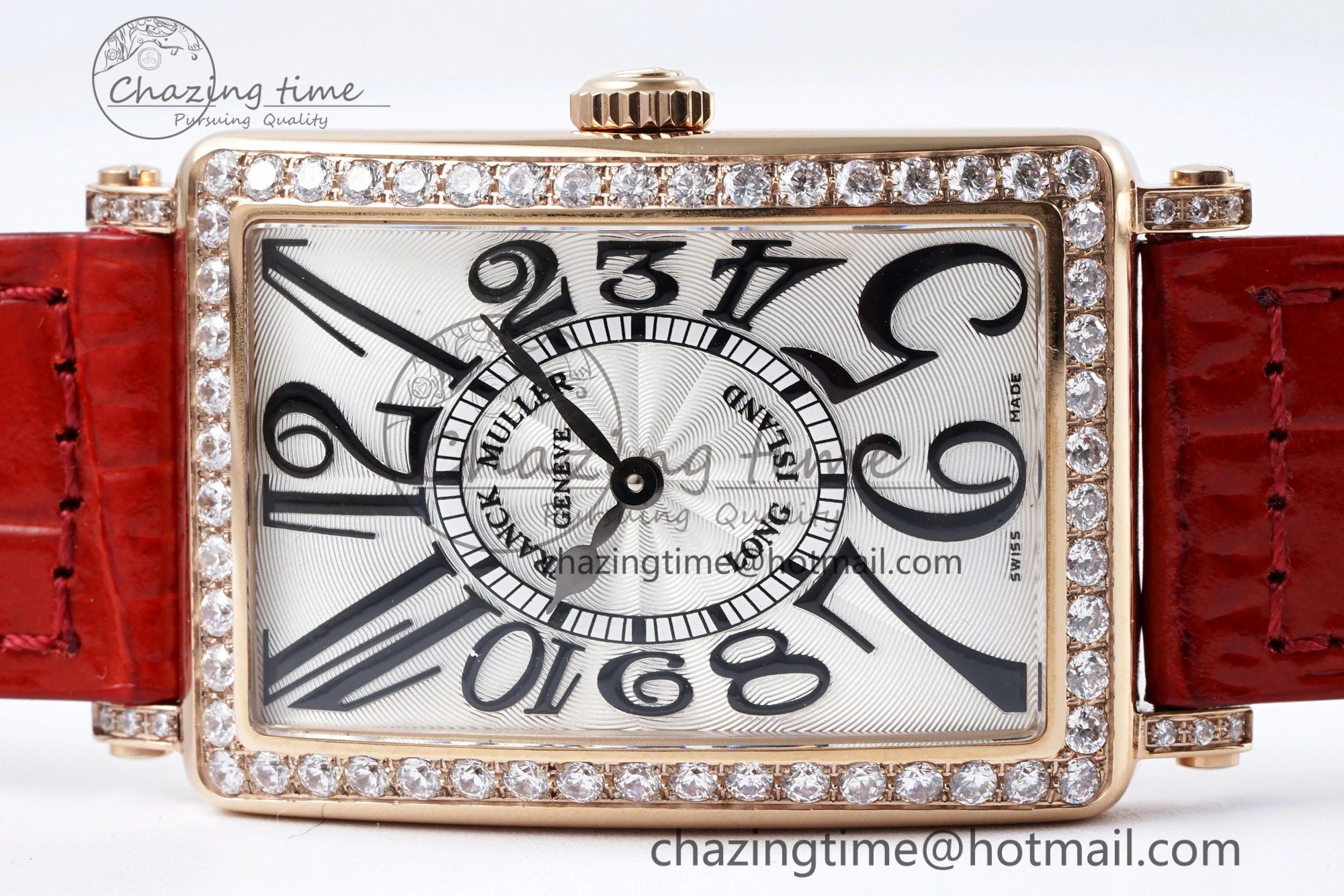 Long Island Ladies RG Diamonds Bezel APSF 1:1 Best Edition White Texured Dial on Red Leather Strap Jap Quartz