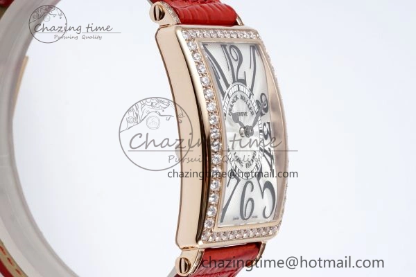 Long Island Ladies RG Diamonds Bezel APSF 1:1 Best Edition White Texured Dial on Red Leather Strap Jap Quartz