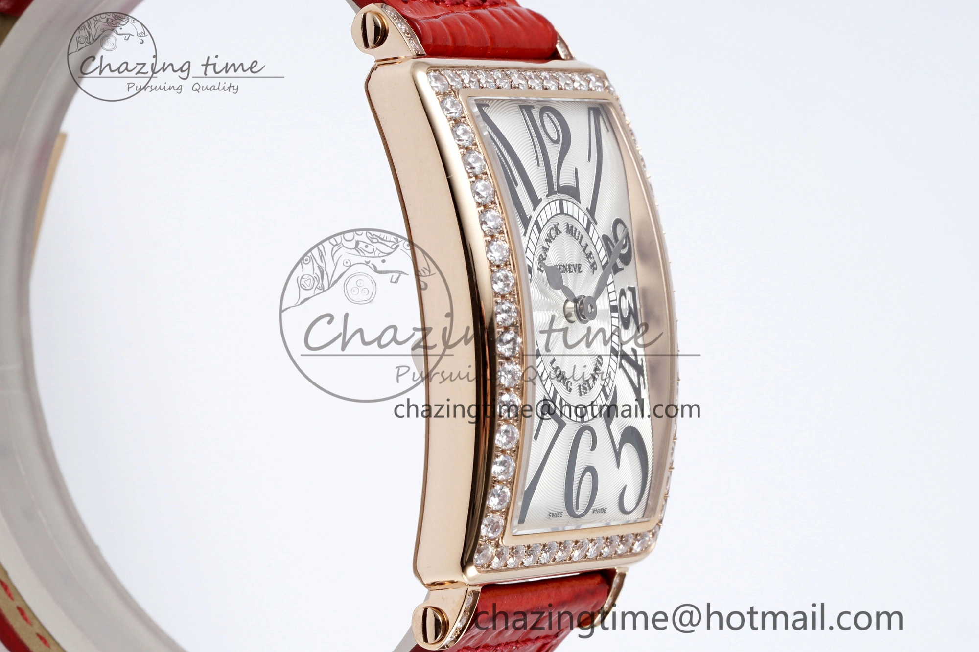 Long Island Ladies RG Diamonds Bezel APSF 1:1 Best Edition White Texured Dial on Red Leather Strap Jap Quartz
