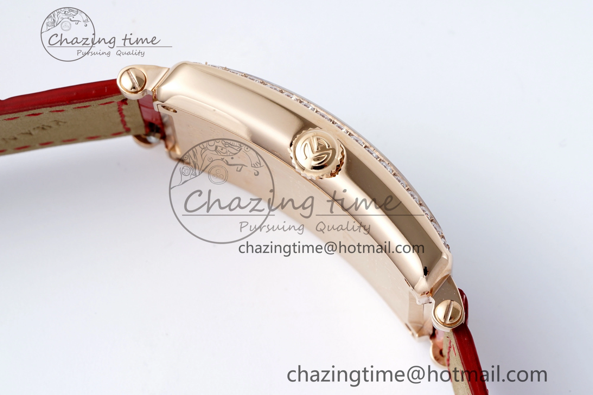 Long Island Ladies RG Diamonds Bezel APSF 1:1 Best Edition White Texured Dial on Red Leather Strap Jap Quartz