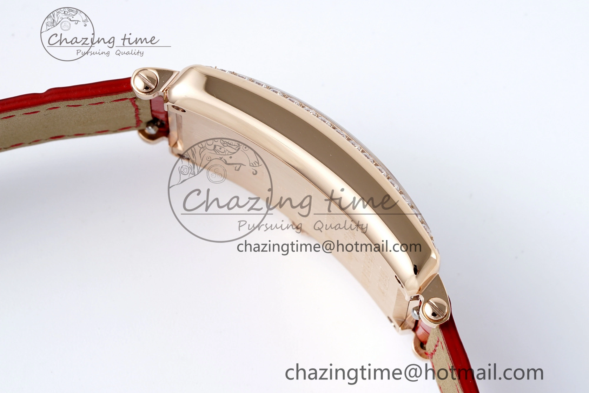 Long Island Ladies RG Diamonds Bezel APSF 1:1 Best Edition White Texured Dial on Red Leather Strap Jap Quartz