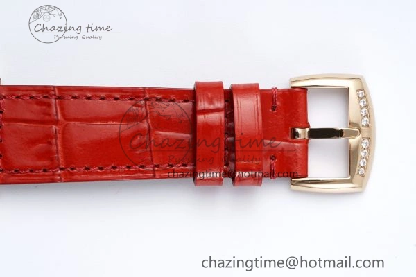 Long Island Ladies RG Diamonds Bezel APSF 1:1 Best Edition White Texured Dial on Red Leather Strap Jap Quartz