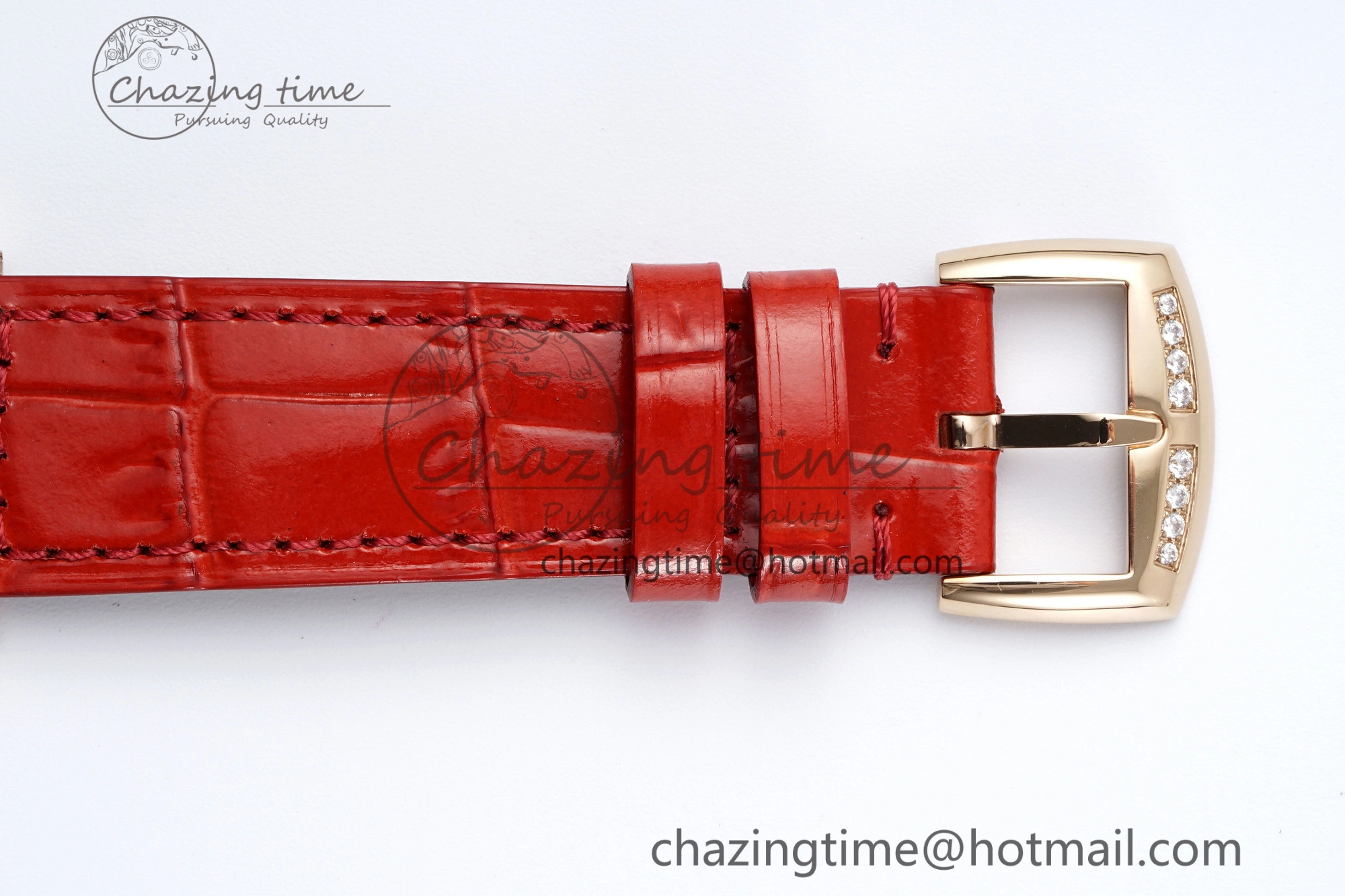 Long Island Ladies RG Diamonds Bezel APSF 1:1 Best Edition White Texured Dial on Red Leather Strap Jap Quartz