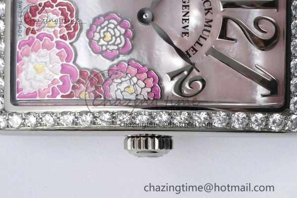 Long Island Ladies SS Diamonds Bezel APSF 1:1 Best Edition Pink MOP Dial on Blue Leather Strap Jap Quartz