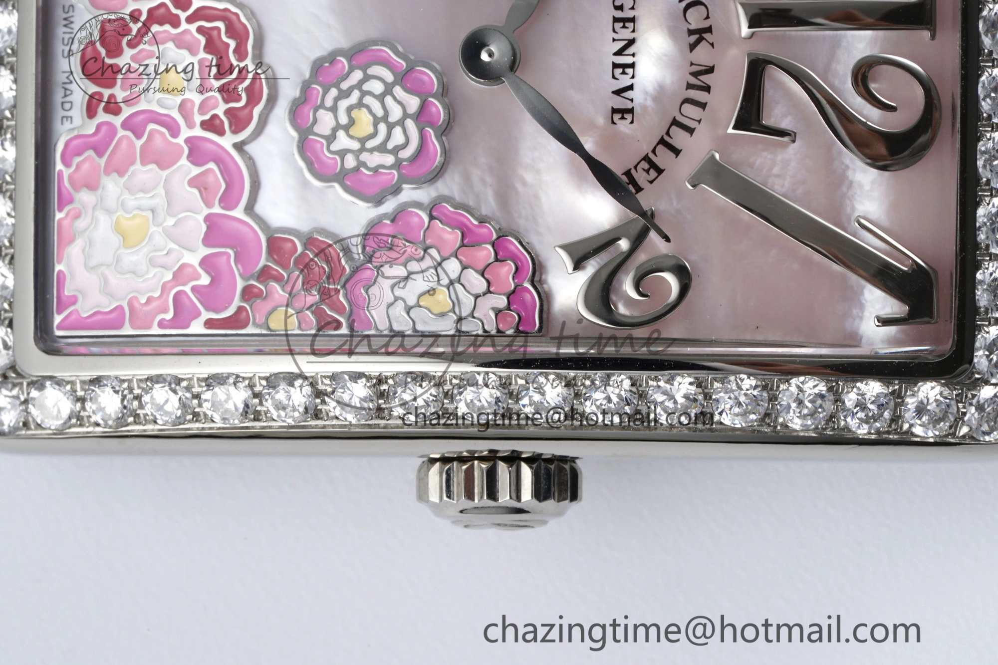 Long Island Ladies SS Diamonds Bezel APSF 1:1 Best Edition Pink MOP Dial on Blue Leather Strap Jap Quartz
