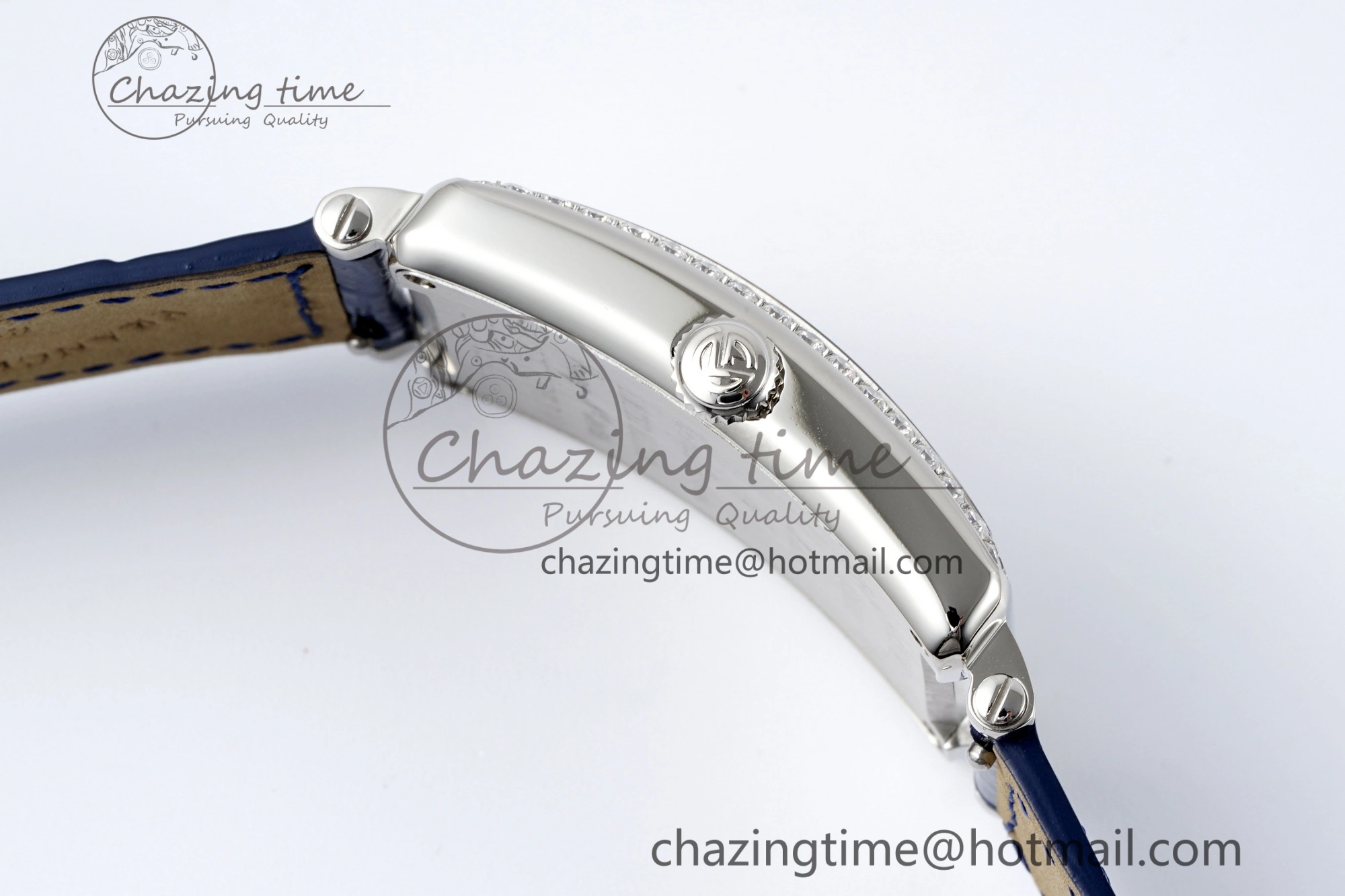 Long Island Ladies SS Diamonds Bezel APSF 1:1 Best Edition Pink MOP Dial on Blue Leather Strap Jap Quartz