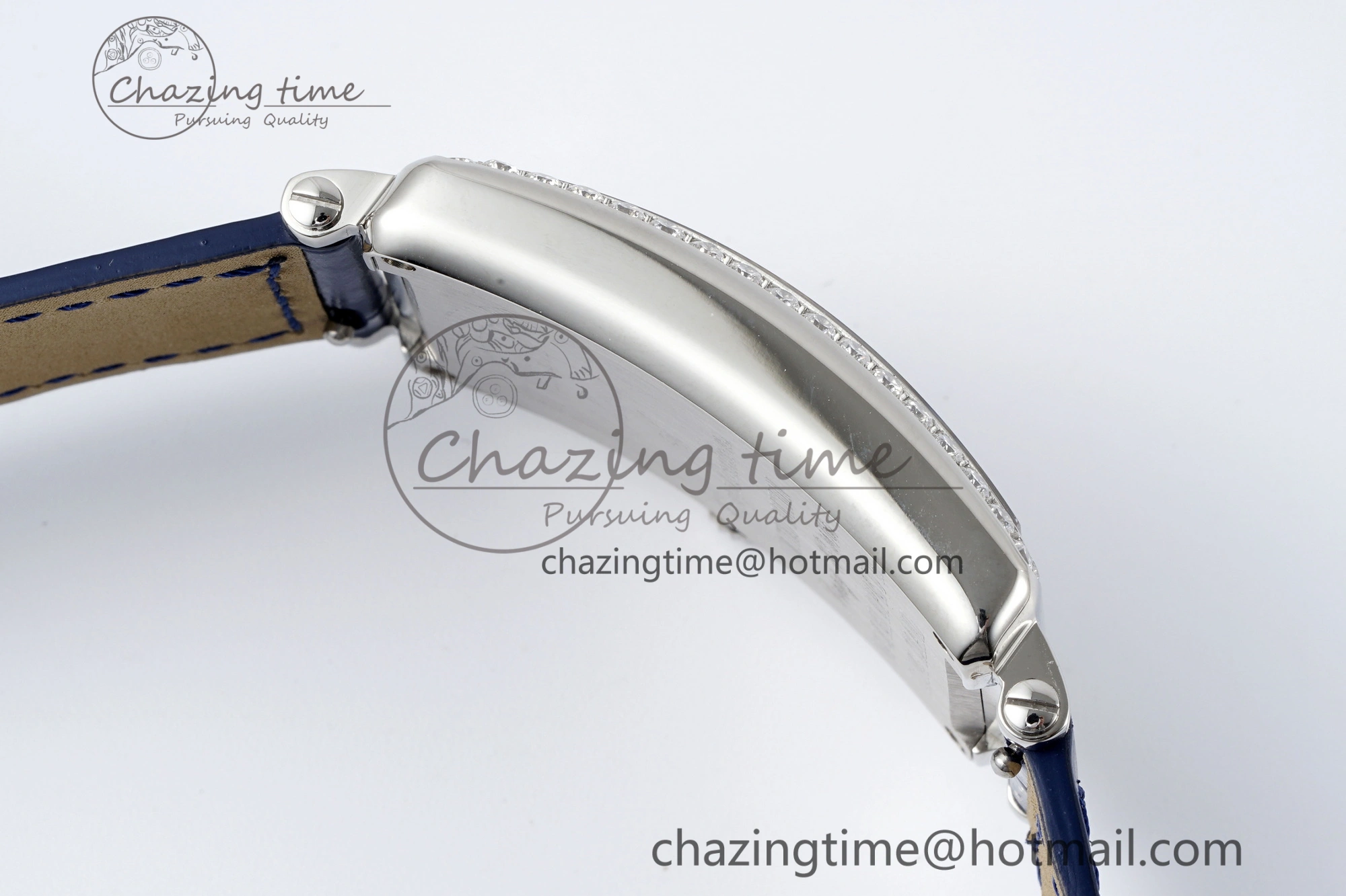 Long Island Ladies SS Diamonds Bezel APSF 1:1 Best Edition Pink MOP Dial on Blue Leather Strap Jap Quartz