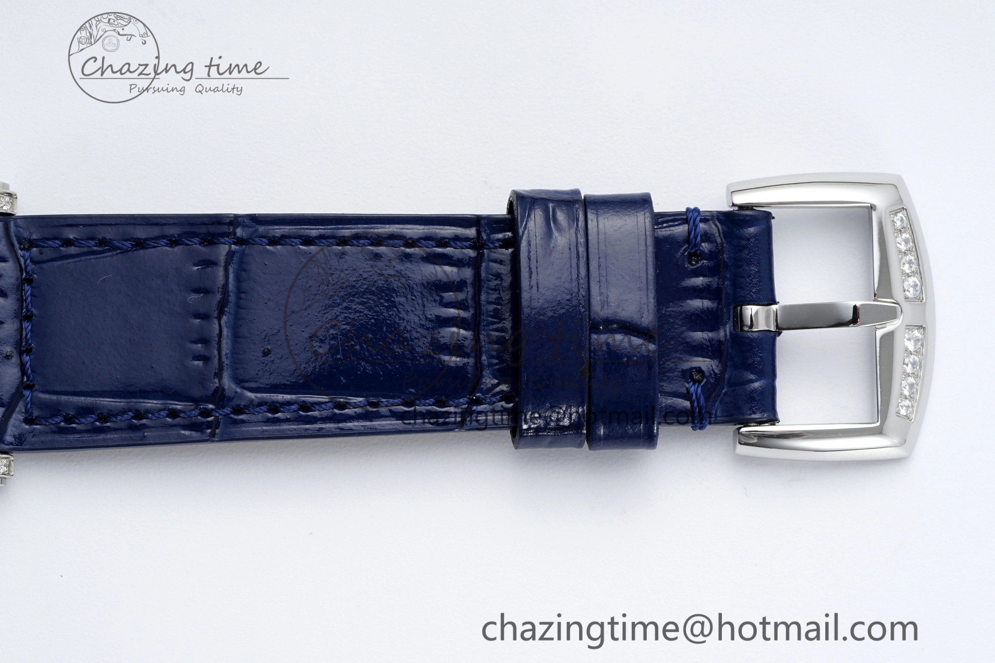 Long Island Ladies SS Diamonds Bezel APSF 1:1 Best Edition Pink MOP Dial on Blue Leather Strap Jap Quartz