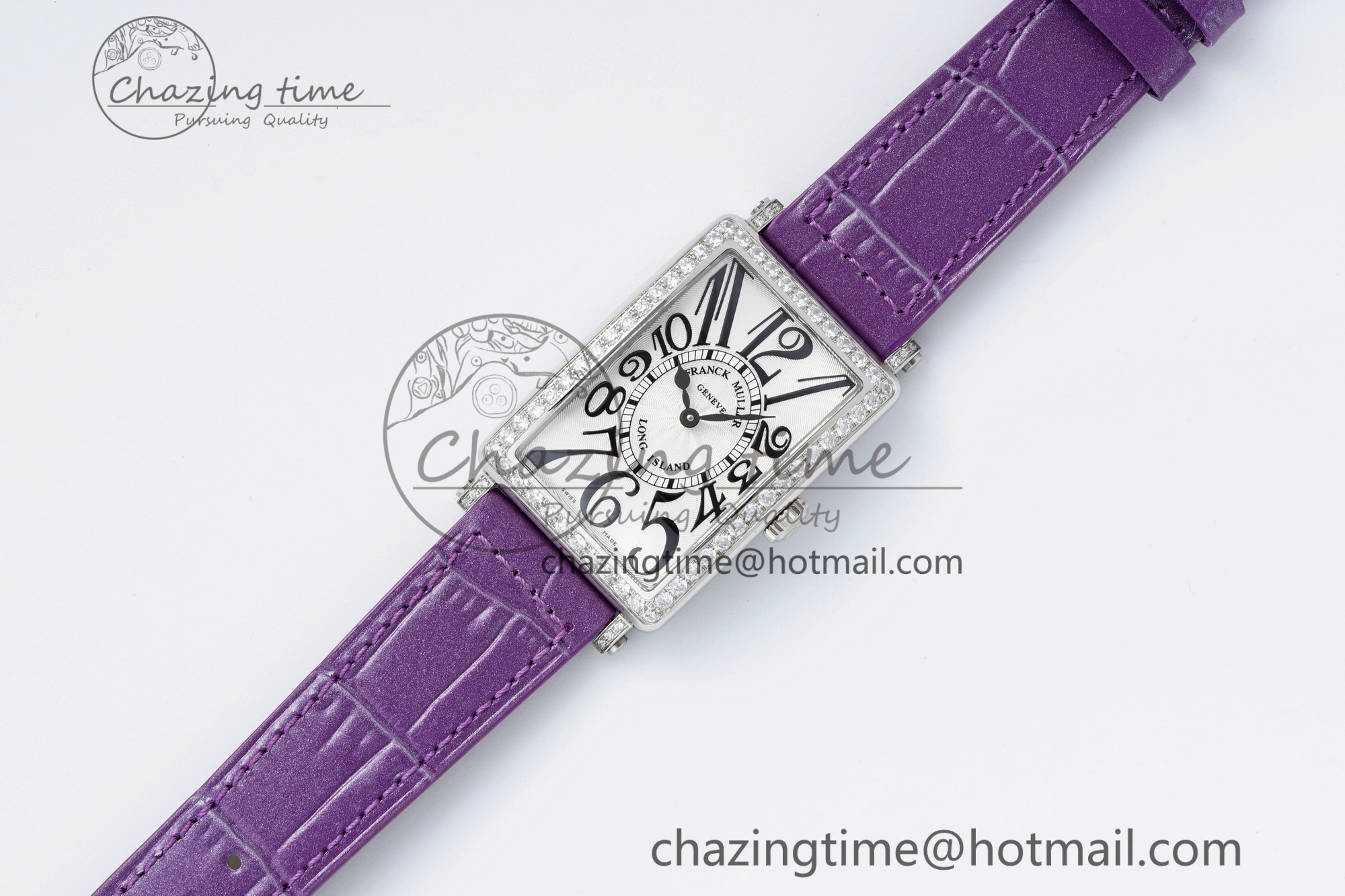 Long Island Ladies SS Diamonds Bezel APSF 1:1 Best Edition White Texured Dial on Purple Leather Strap Jap Quartz