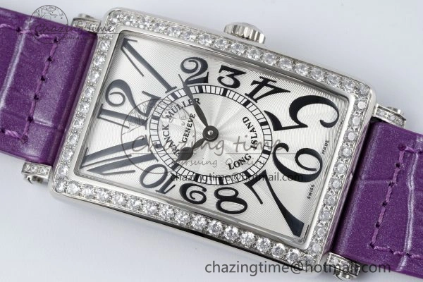 Long Island Ladies SS Diamonds Bezel APSF 1:1 Best Edition White Texured Dial on Purple Leather Strap Jap Quartz