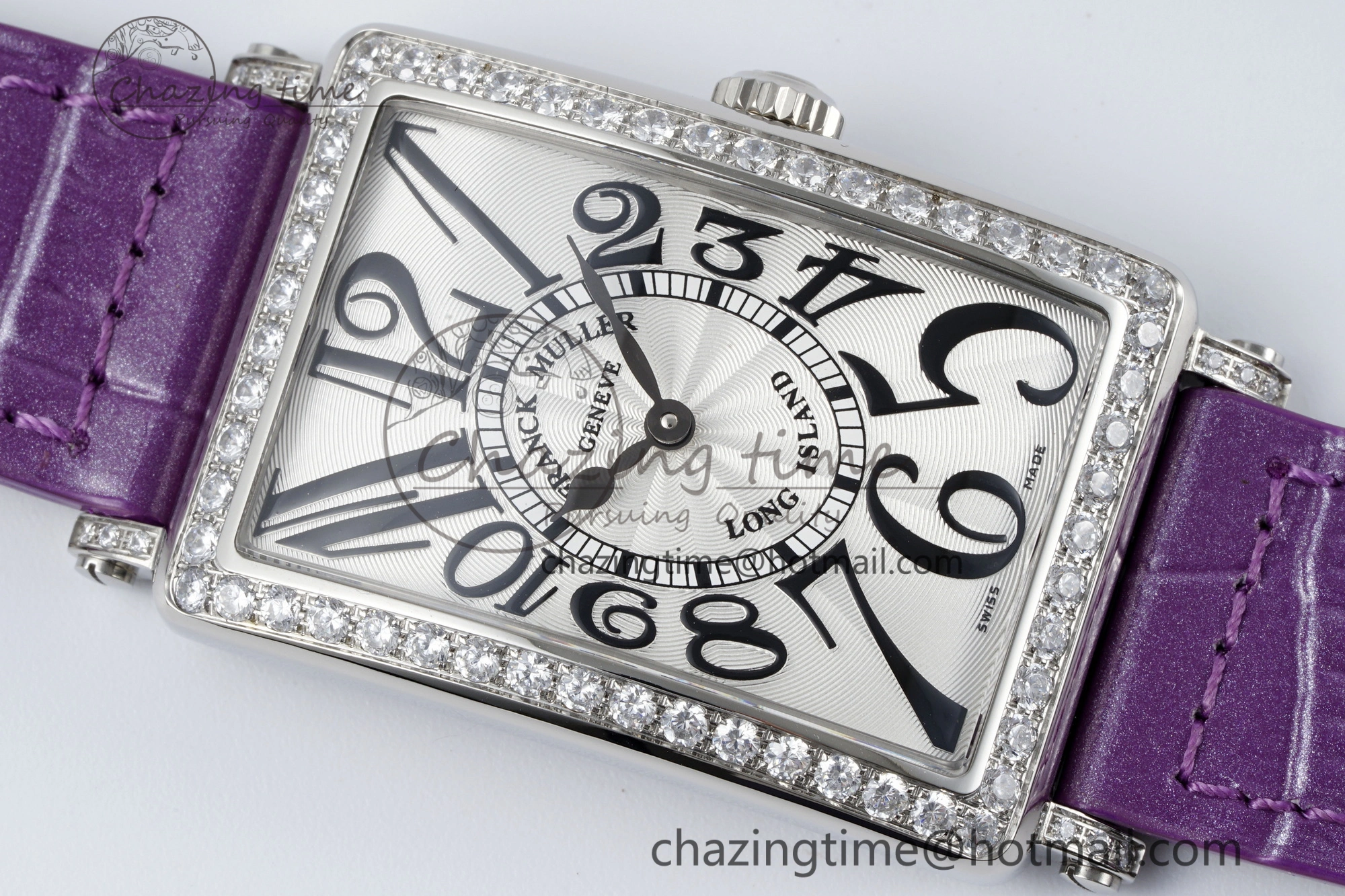 Long Island Ladies SS Diamonds Bezel APSF 1:1 Best Edition White Texured Dial on Purple Leather Strap Jap Quartz
