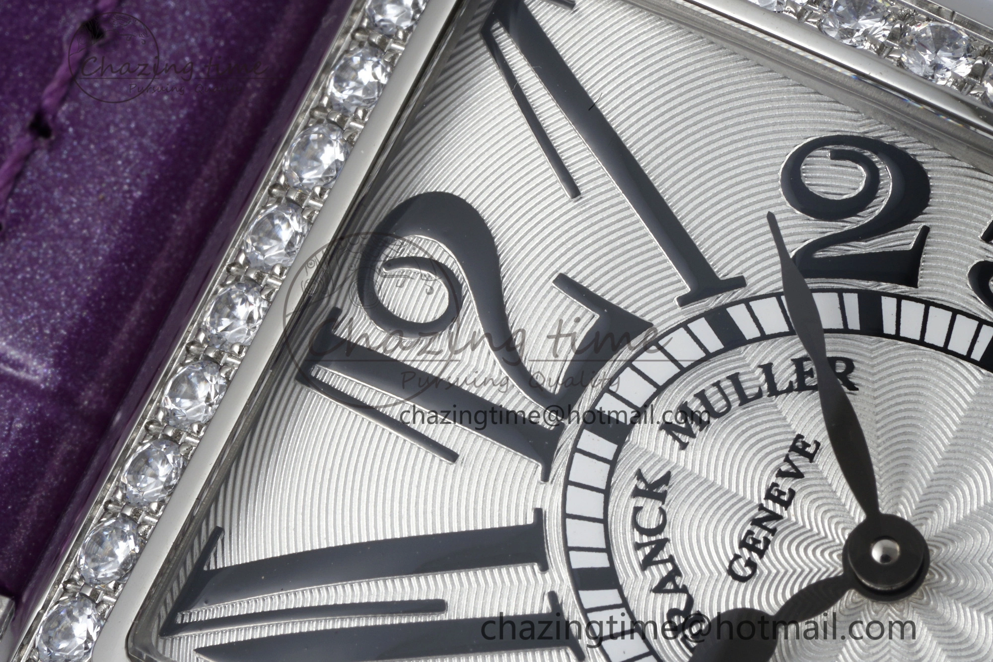 Long Island Ladies SS Diamonds Bezel APSF 1:1 Best Edition White Texured Dial on Purple Leather Strap Jap Quartz
