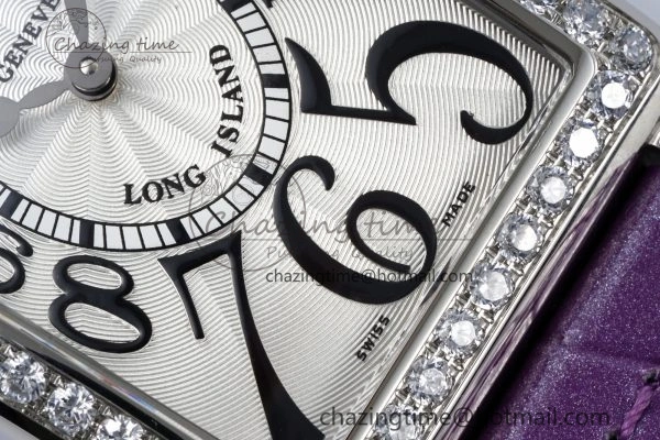 Long Island Ladies SS Diamonds Bezel APSF 1:1 Best Edition White Texured Dial on Purple Leather Strap Jap Quartz