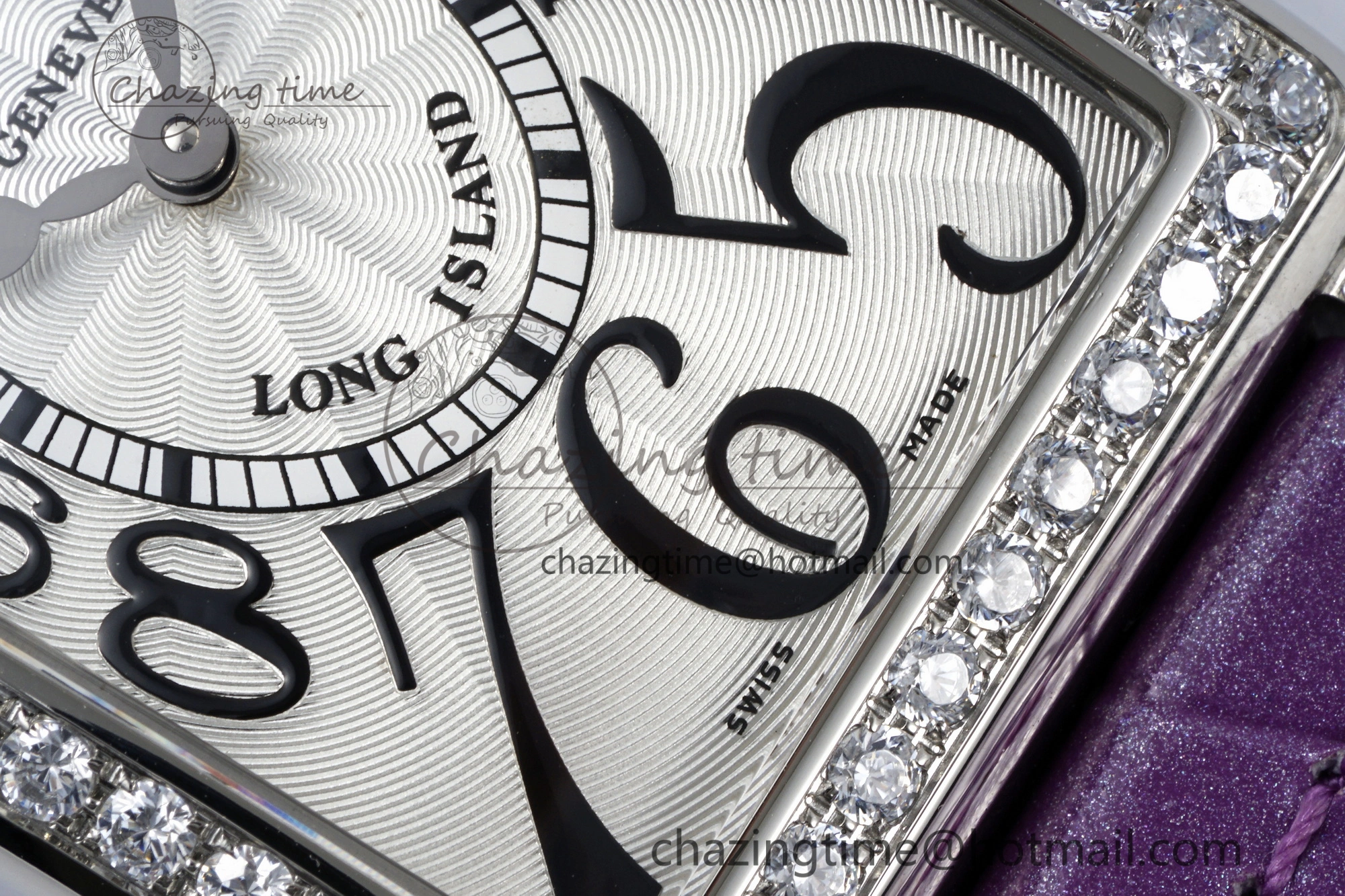 Long Island Ladies SS Diamonds Bezel APSF 1:1 Best Edition White Texured Dial on Purple Leather Strap Jap Quartz