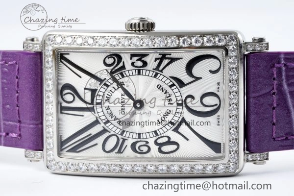 Long Island Ladies SS Diamonds Bezel APSF 1:1 Best Edition White Texured Dial on Purple Leather Strap Jap Quartz