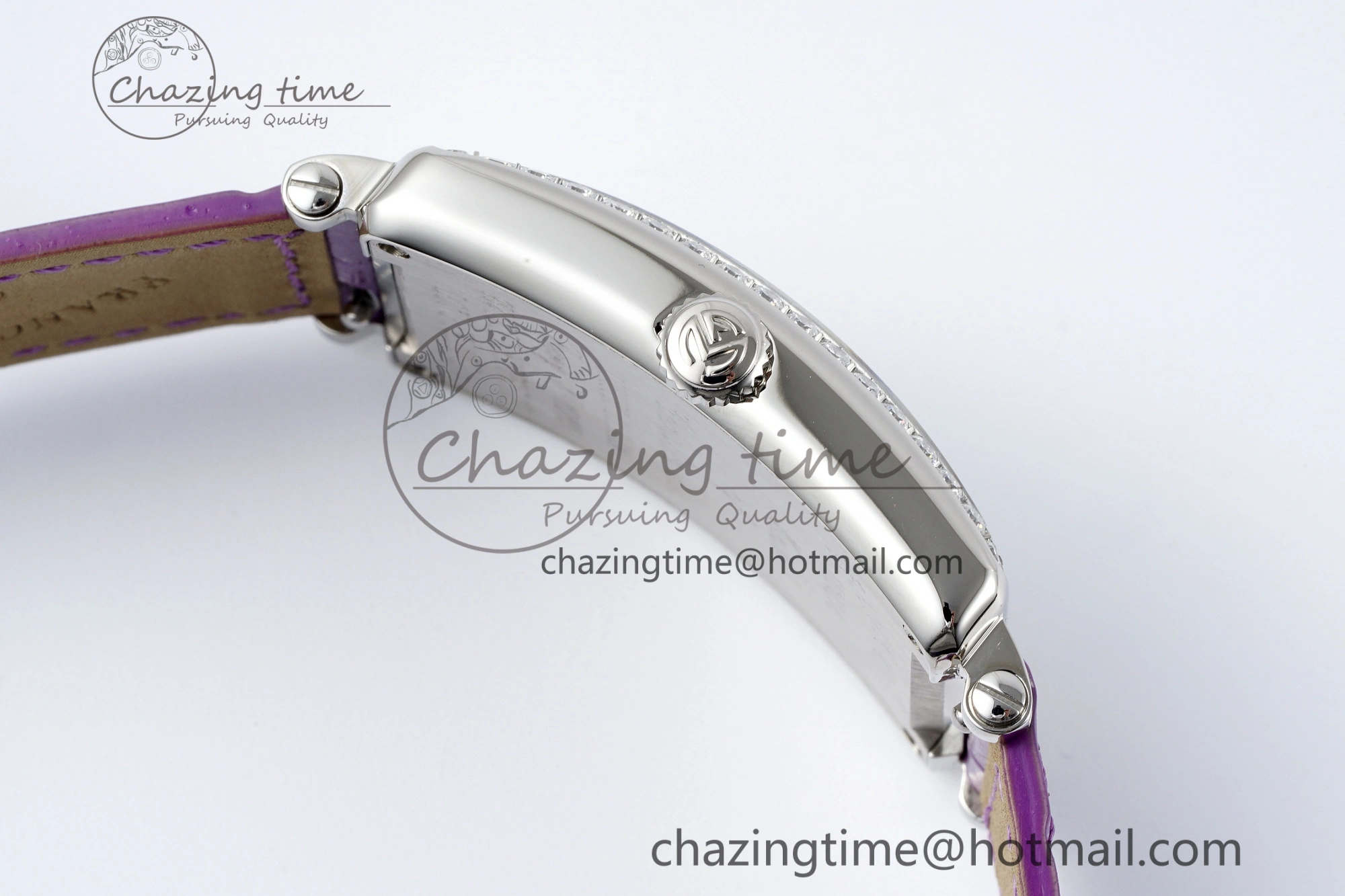 Long Island Ladies SS Diamonds Bezel APSF 1:1 Best Edition White Texured Dial on Purple Leather Strap Jap Quartz