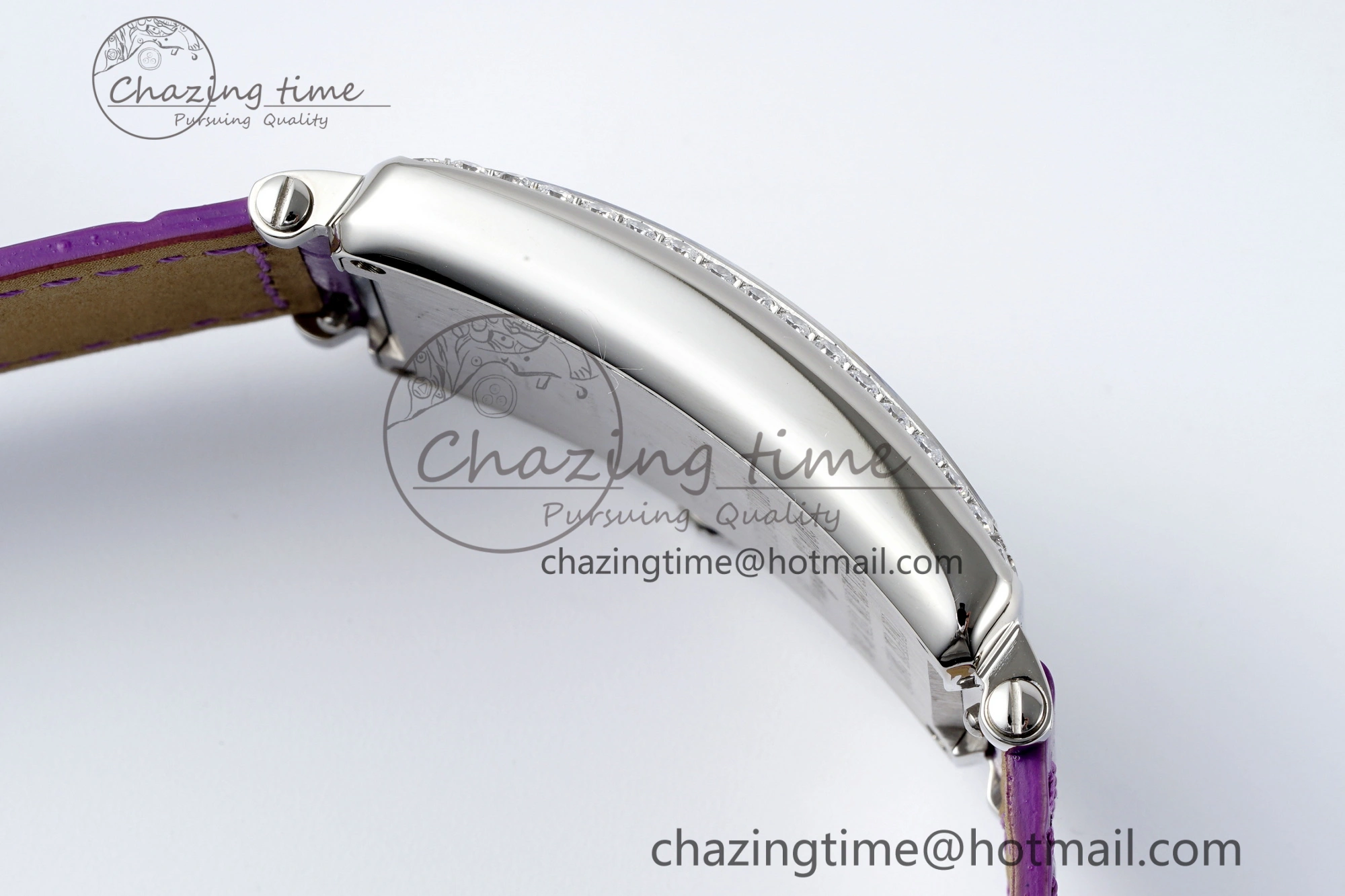 Long Island Ladies SS Diamonds Bezel APSF 1:1 Best Edition White Texured Dial on Purple Leather Strap Jap Quartz