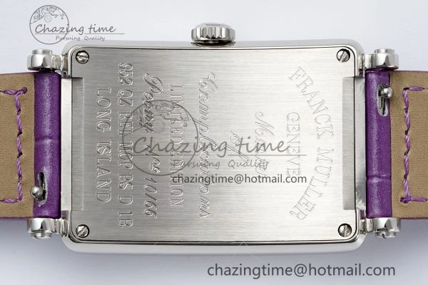Long Island Ladies SS Diamonds Bezel APSF 1:1 Best Edition White Texured Dial on Purple Leather Strap Jap Quartz