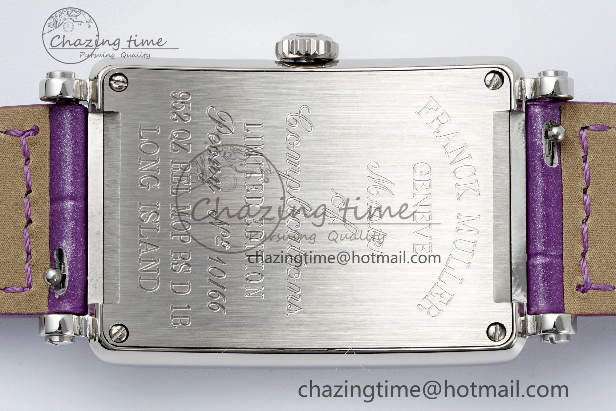 Long Island Ladies SS Diamonds Bezel APSF 1:1 Best Edition White Texured Dial on Purple Leather Strap Jap Quartz