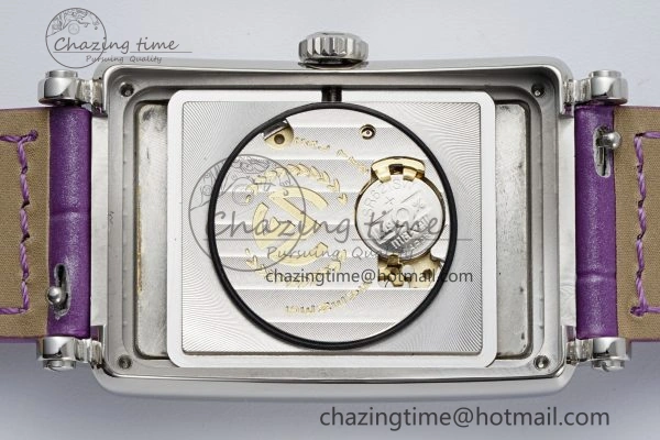Long Island Ladies SS Diamonds Bezel APSF 1:1 Best Edition White Texured Dial on Purple Leather Strap Jap Quartz
