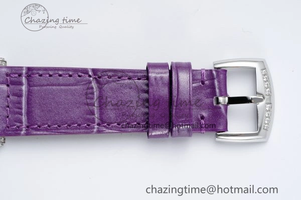 Long Island Ladies SS Diamonds Bezel APSF 1:1 Best Edition White Texured Dial on Purple Leather Strap Jap Quartz